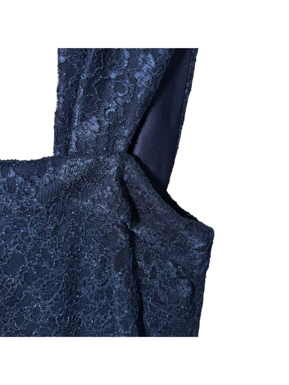 Vince Camuto Navy Shimmer Lace Draped Off Shoulder Cocktail Dress Womens Sz 10 - Picture 3 of 11